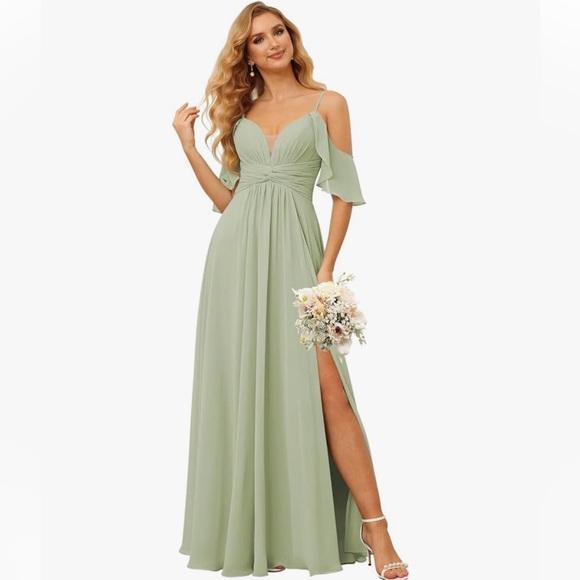 Off-Shoulder, Empire Waist, A-line Prom/Bridesmaid Dress - Picture 3 of 6